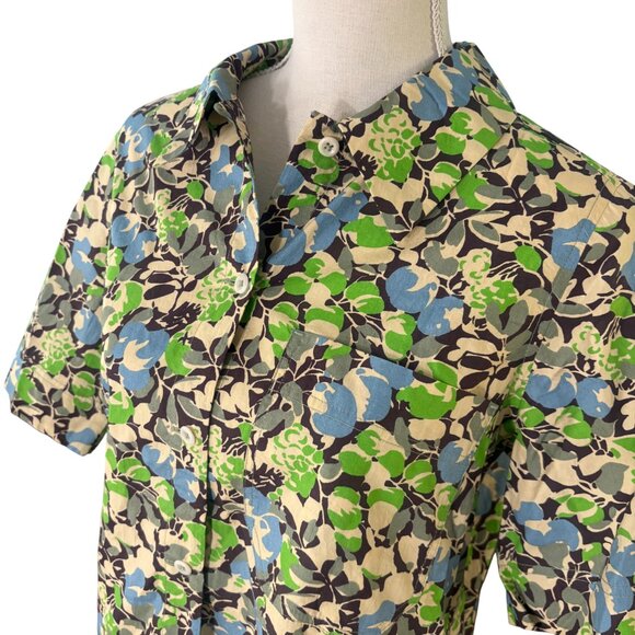 TOAST Hedgerow Print Poplin Shirt size UK 10 US 6 S acid green leaf button - Picture 6 of 11